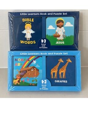 2 New Little Learners Book & Puzzle Sets Bible Noah’s Ark Giraffes